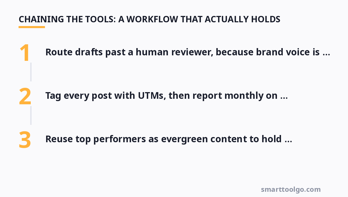 Step-by-step diagram: Chaining the tools: a workflow that actually hol